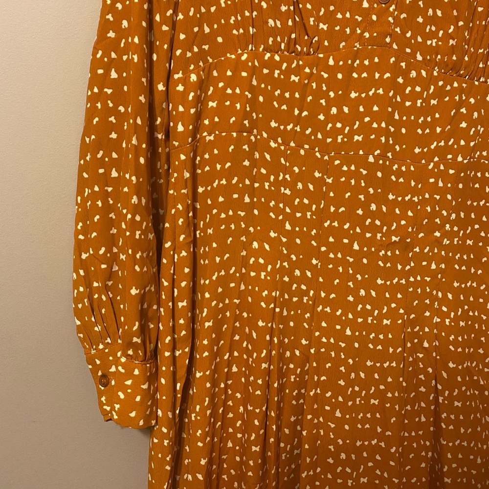 NWOT- Topshop Dress orange/cream long sleeve flowy midi dress size 12--not worn - Picture 4 of 9